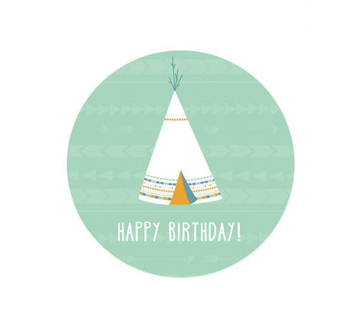Boho Chic Tribal Birthday Round Circle Label Stickers-Set of 40-Andaz Press-Happy Birthday-