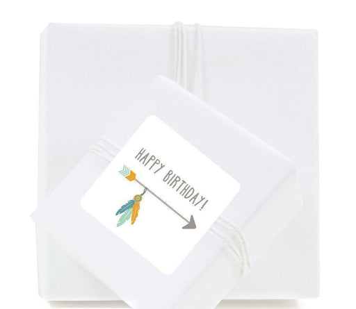 Boho Chic Tribal Birthday Square Label Stickers-Set of 40-Andaz Press-Happy Birthday-