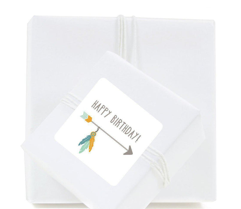 Boho Chic Tribal Birthday Square Label Stickers-Set of 40-Andaz Press-Happy Birthday-