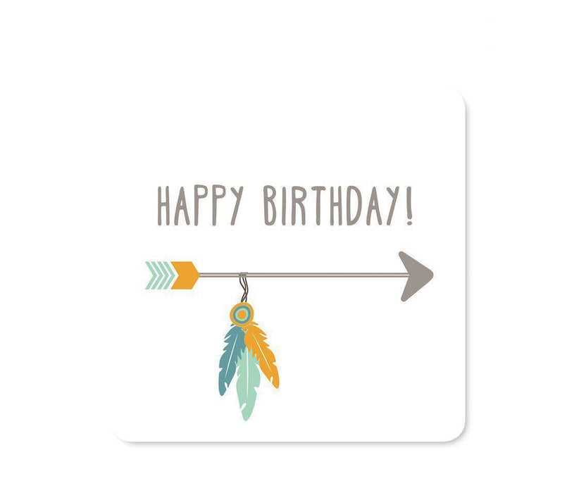 Boho Chic Tribal Birthday Square Label Stickers-Set of 40-Andaz Press-Happy Birthday-
