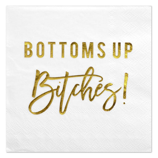 Bottoms Up Funny Cocktail Napkins-Set of 50-Andaz Press-Gold-