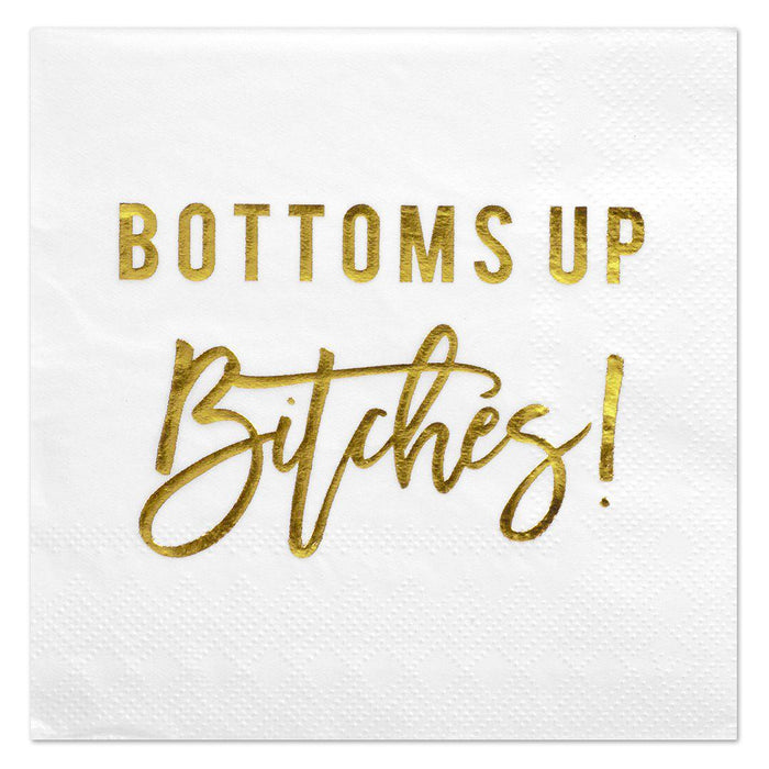 Bottoms Up Funny Cocktail Napkins-Set of 50-Andaz Press-Gold-
