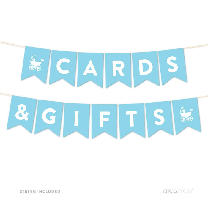 Boy Baby Shower Hanging Pennant Garland Party Banner-Set of 1-Andaz Press-Baby Blue-It's A Boy!-