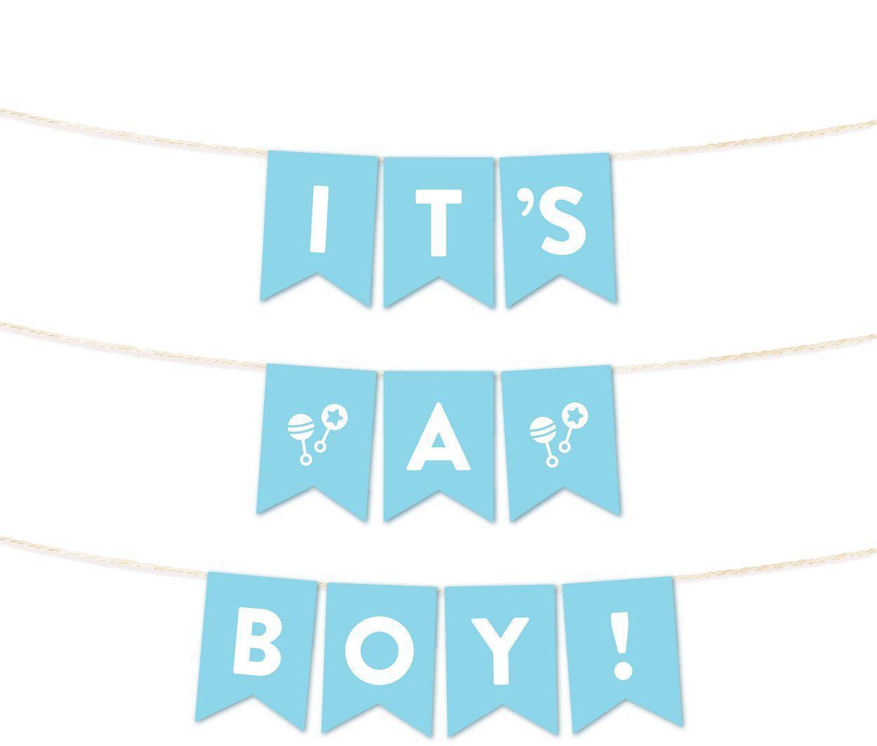 Boy Baby Shower Hanging Pennant Garland Party Banner-Set of 1-Andaz Press-Baby Blue-It's A Boy!-