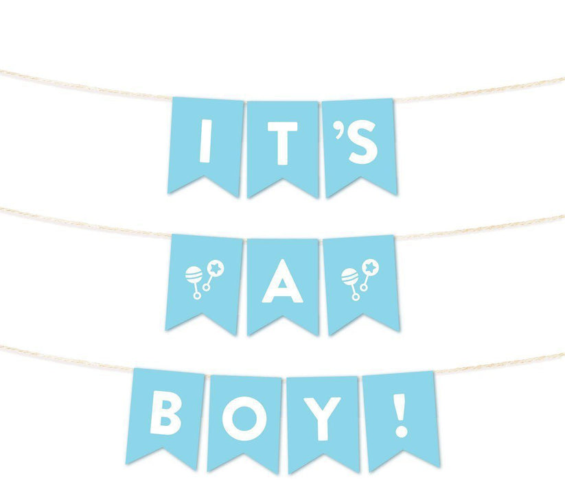 Boy Baby Shower Hanging Pennant Garland Party Banner-Set of 1-Andaz Press-Baby Blue-It's A Boy!-