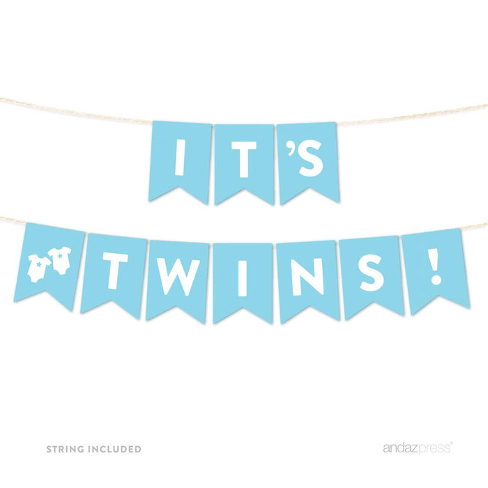 Boy Baby Shower Hanging Pennant Garland Party Banner-Set of 1-Andaz Press-Baby Blue-It's Twins!-