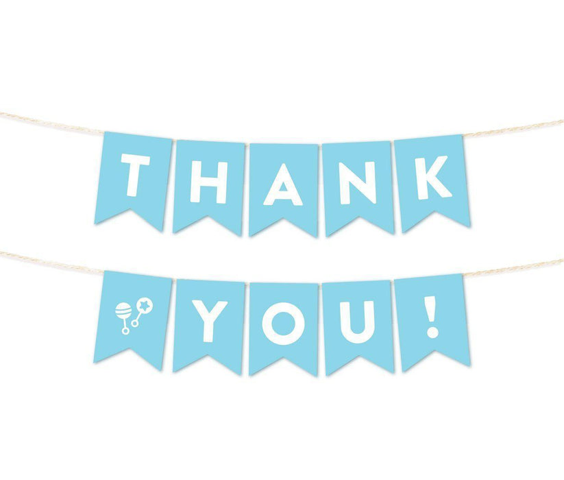 Boy Baby Shower Hanging Pennant Garland Party Banner-Set of 1-Andaz Press-Baby Blue-Thank You-