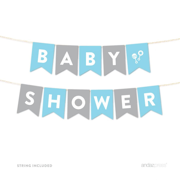 Boy Baby Shower Hanging Pennant Garland Party Banner-Set of 1-Andaz Press-Gray-Baby Shower-