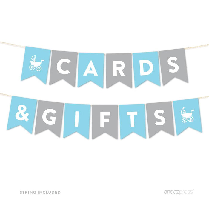 Boy Baby Shower Hanging Pennant Garland Party Banner-Set of 1-Andaz Press-Gray-Cards & Gifts-