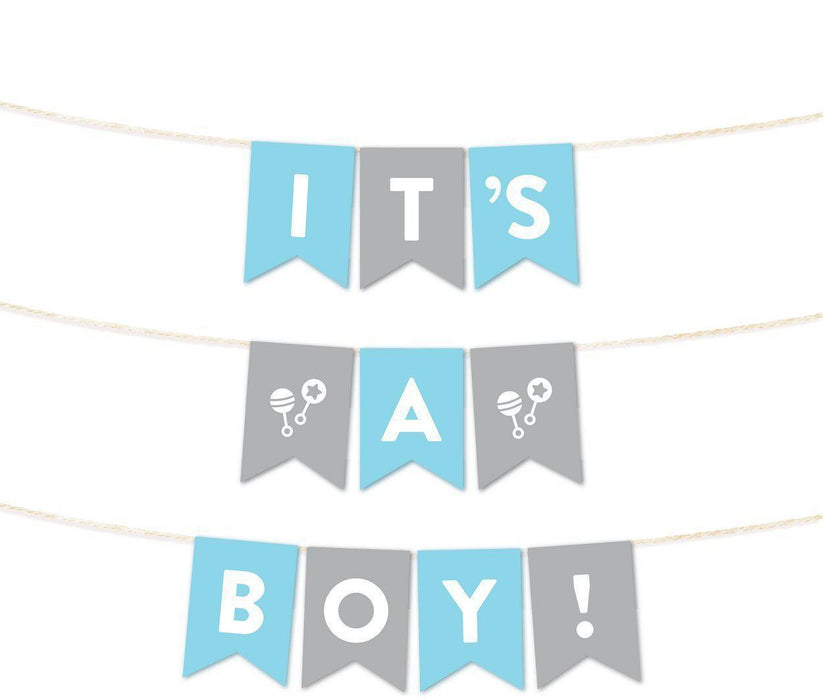 Boy Baby Shower Hanging Pennant Garland Party Banner-Set of 1-Andaz Press-Gray-It's A Boy!-