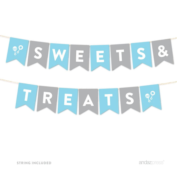 Boy Baby Shower Hanging Pennant Garland Party Banner-Set of 1-Andaz Press-Gray-Sweets & Treats-