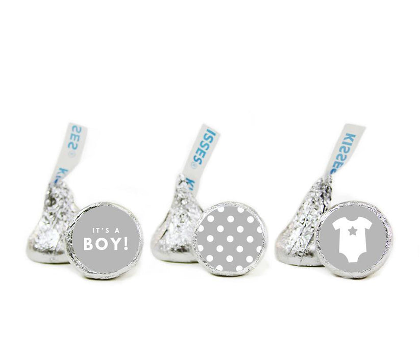 Boy Baby Shower Hershey's Kisses Stickers-Set of 216-Andaz Press-Gray-