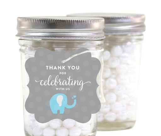 Boy Elephant Baby Shower Fancy Frame Gift Tags-Set of 24-Andaz Press-Thank You For Celebrating With Us!-