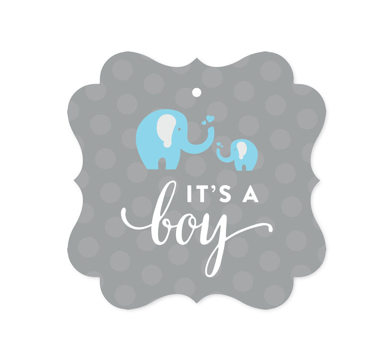Boy Elephant Baby Shower Fancy Frame Gift Tags-Set of 24-Andaz Press-It's A Boy-