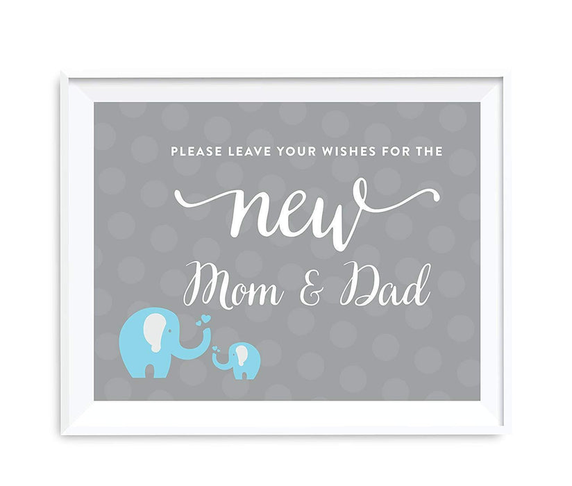 Boy Elephant Baby Shower Party Signs-Set of 1-Andaz Press-Leave Wishes For New Mom & Dad-
