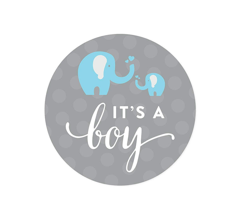 Boy Elephant Baby Shower Round Label Stickers-Set of 40-Andaz Press-Thank You For Celebrating With Us!-