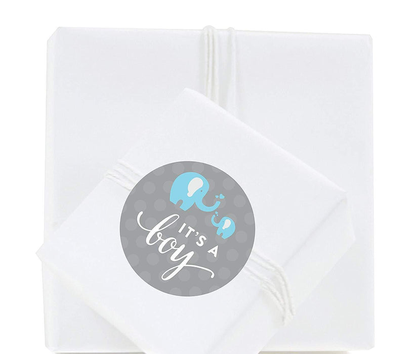 Boy Elephant Baby Shower Round Label Stickers-Set of 40-Andaz Press-It's A Boy-