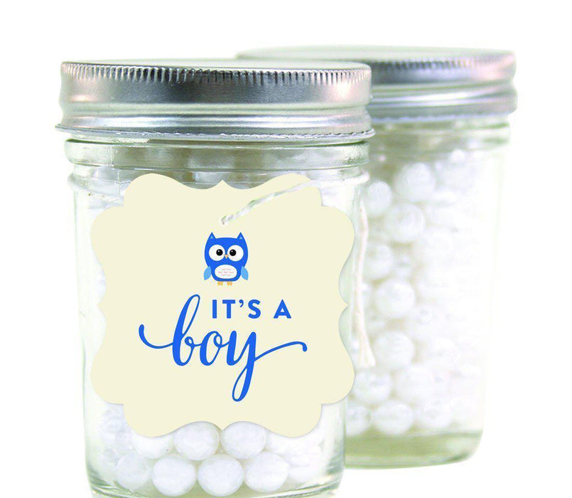 Boy Owl Baby Shower Fancy Frame Gift Tags-Set of 24-Andaz Press-It's A Boy-