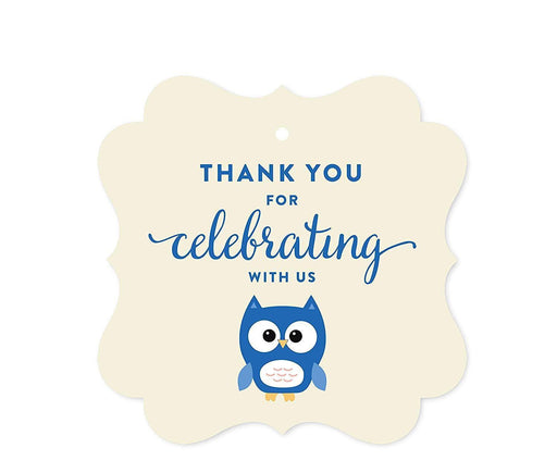 Boy Owl Baby Shower Fancy Frame Gift Tags-Set of 24-Andaz Press-Thank You For Celebrating With Us!-
