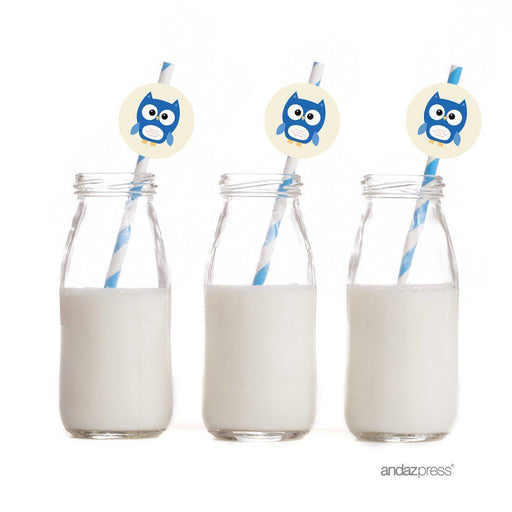 Boy Owl Baby Shower Paper Straw with Toppers DIY Party Favors Kit-Set of 20-Andaz Press-