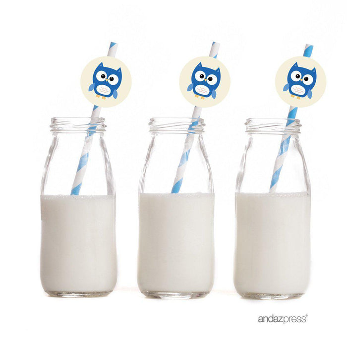 Boy Owl Baby Shower Paper Straw with Toppers DIY Party Favors Kit-Set of 20-Andaz Press-