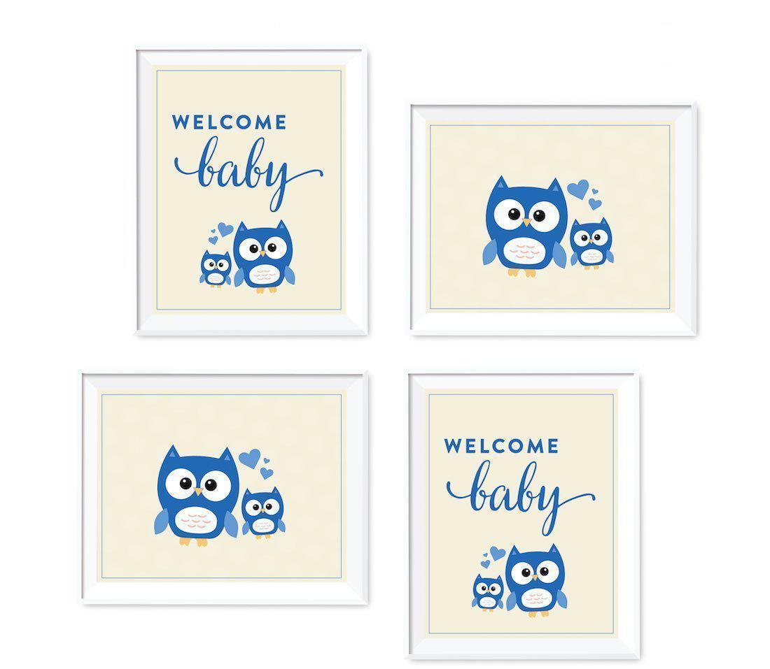 Boy Owl Baby Shower Party Signs & Graphic Decorations-Set of 4-Andaz Press-