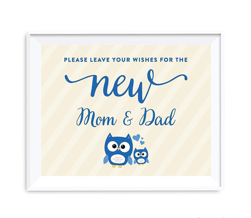 Boy Owl Baby Shower Party Signs-Set of 1-Andaz Press-Leave Wishes For New Mom & Dad-