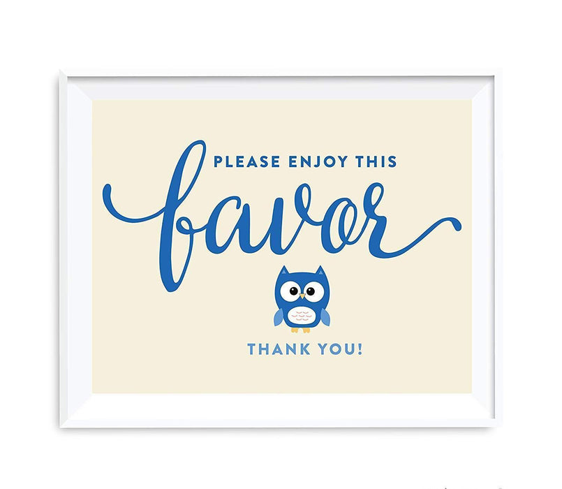 Boy Owl Baby Shower Party Signs-Set of 1-Andaz Press-Please Enjoy This Favor, Thank You-