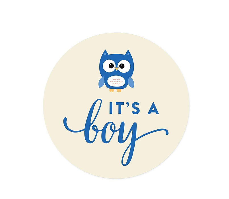 Boy Owl Baby Shower Round Label Stickers-Set of 40-Andaz Press-Thank You For Celebrating With Us!-