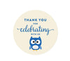 Boy Owl Baby Shower Round Label Stickers-Set of 40-Andaz Press-Thank You For Celebrating With Us!-