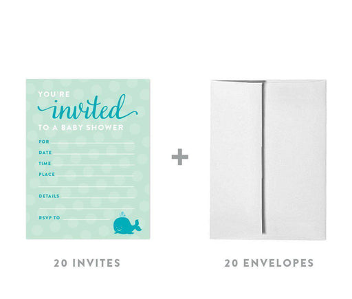 Boy Whale Nautical Baby Shower Blank Invitations-Set of 20-Andaz Press-
