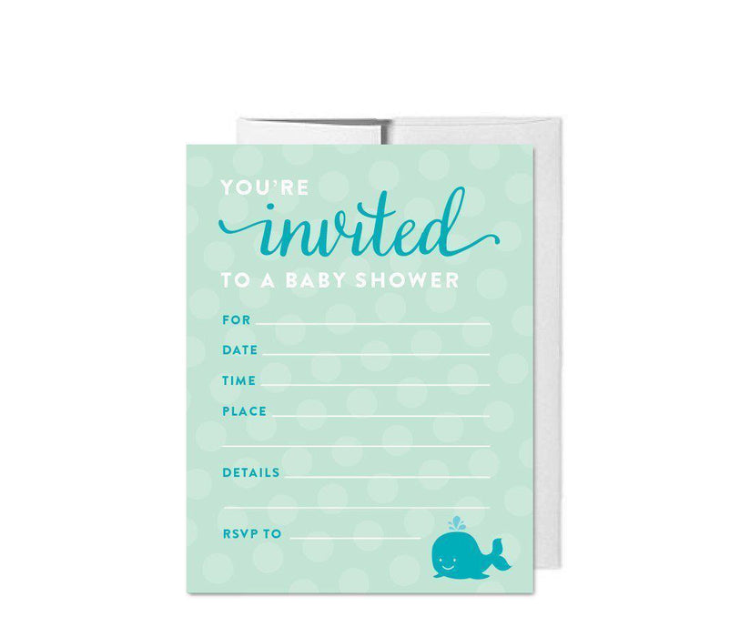 Boy Whale Nautical Baby Shower Blank Invitations-Set of 20-Andaz Press-