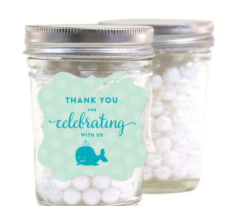 Boy Whale Nautical Baby Shower Fancy Frame Gift Tags-Set of 24-Andaz Press-Thank You For Celebrating With Us!-