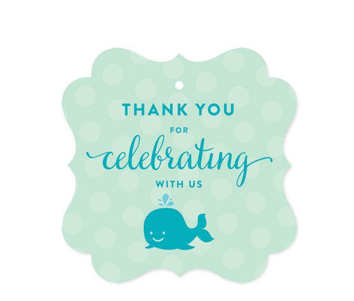 Boy Whale Nautical Baby Shower Fancy Frame Gift Tags-Set of 24-Andaz Press-Thank You For Celebrating With Us!-