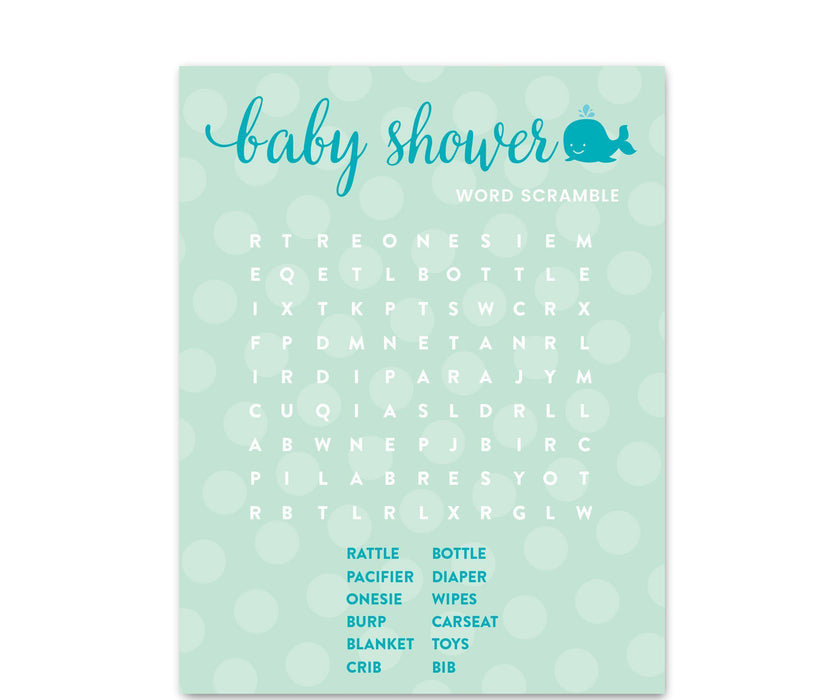 Boy Whale Nautical Baby Shower Games & Fun Activities-Set of 1-Andaz Press-Word Search-