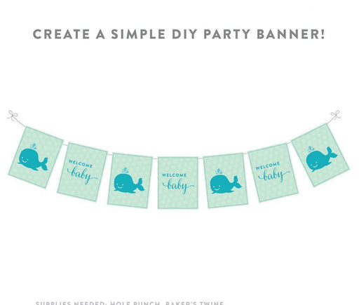 Boy Whale Nautical Baby Shower Party Signs & Banner Decorations-Set of 20-Andaz Press-