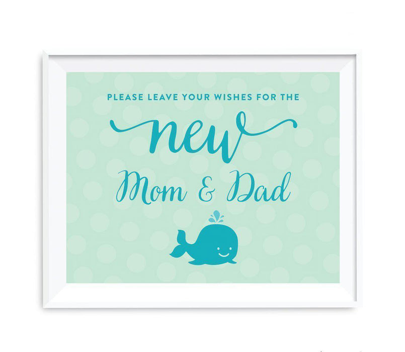 Boy Whale Nautical Baby Shower Party Signs-Set of 1-Andaz Press-Leave Wishes For New Mom & Dad-