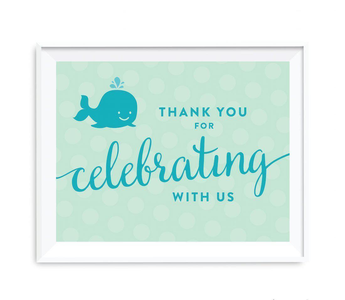 Boy Whale Nautical Baby Shower Party Signs-Set of 1-Andaz Press-Thank You For Celebrating With Us!-