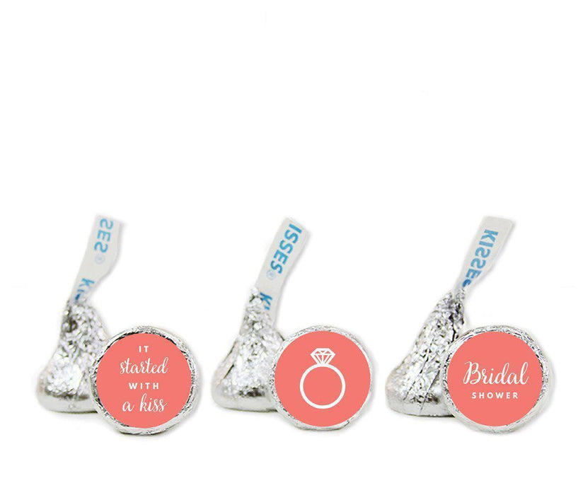 Bridal Shower Hershey's Kisses Stickers-Set of 216-Andaz Press-Coral-