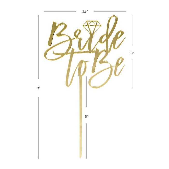 Bride to Be Laser Cut Mirror Acrylic Cake Topper-Set of 1-Andaz Press-Gold-