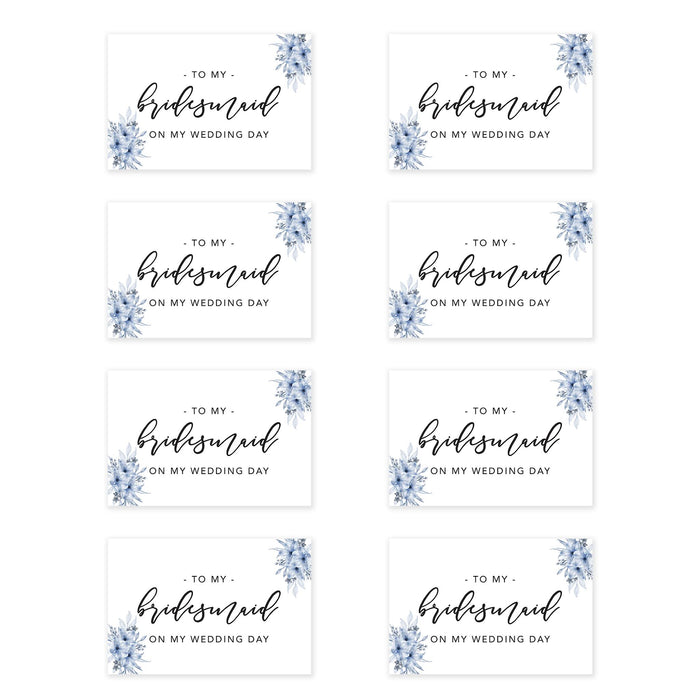 Bridesmaid Wedding Day Gift Cards with Envelopes, To My Bridesmaid on My Wedding Day Cards-Set of 8-Andaz Press-Blue Roses-