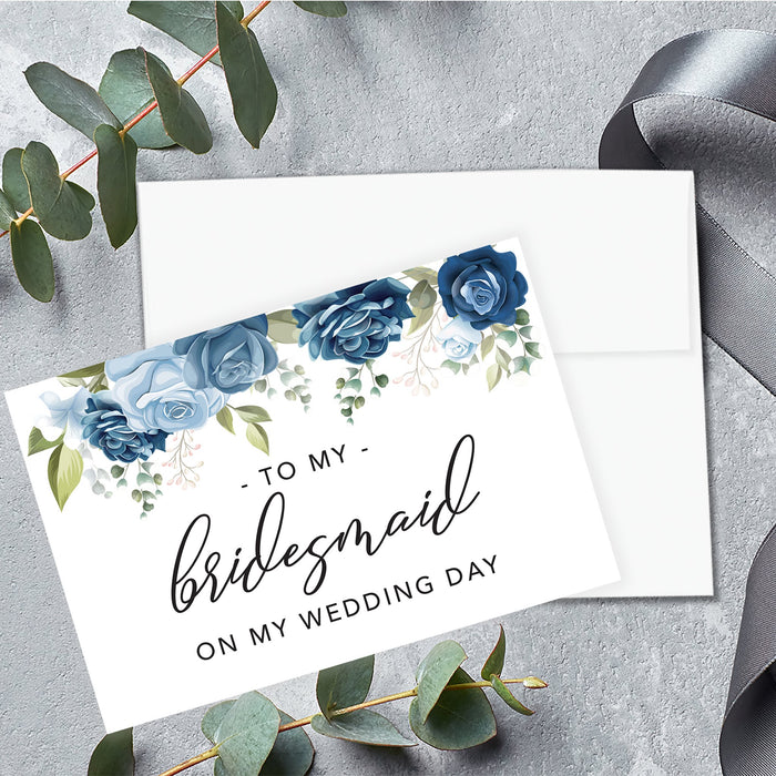 Bridesmaid Wedding Day Gift Cards with Envelopes, To My Bridesmaid on My Wedding Day Cards-Set of 8-Andaz Press-Blue Roses-