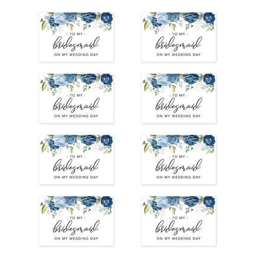 Bridesmaid Wedding Day Gift Cards with Envelopes, To My Bridesmaid on My Wedding Day Cards-Set of 8-Andaz Press-Blue Roses-