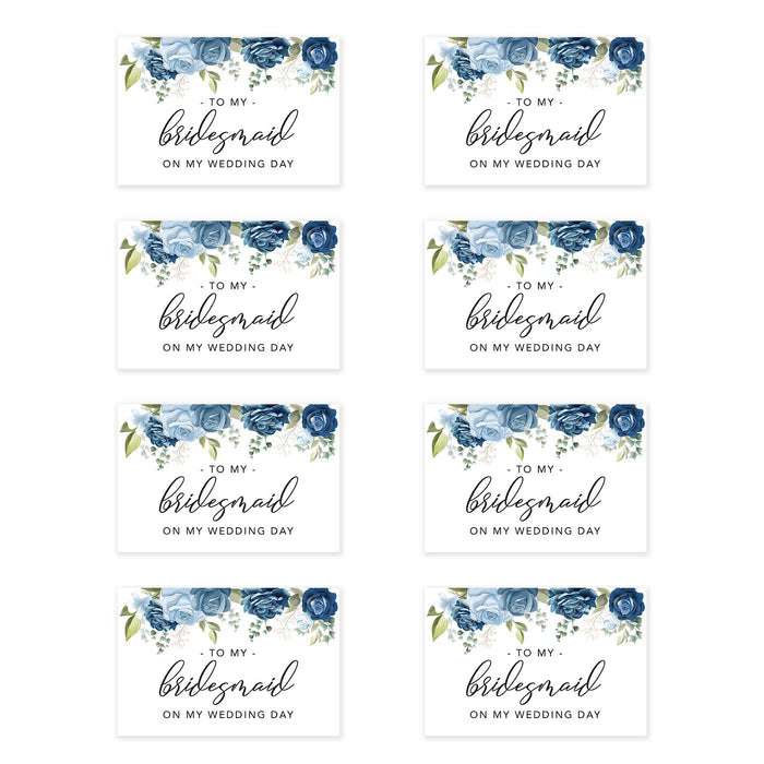 Bridesmaid Wedding Day Gift Cards with Envelopes, To My Bridesmaid on My Wedding Day Cards-Set of 8-Andaz Press-Blue Roses-