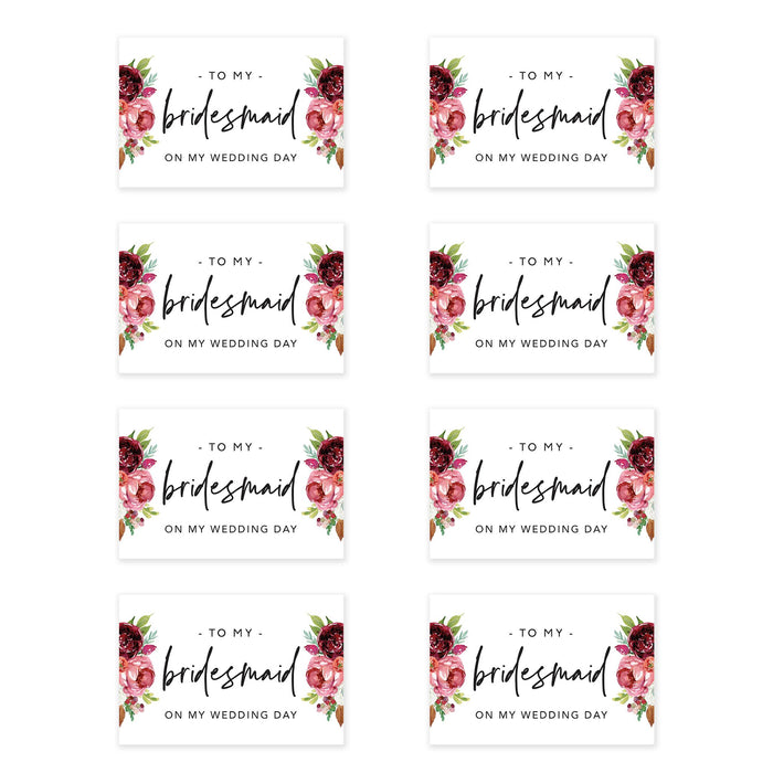 Bridesmaid Wedding Day Gift Cards with Envelopes, To My Bridesmaid on My Wedding Day Cards-Set of 8-Andaz Press-Burgundy Peonies-