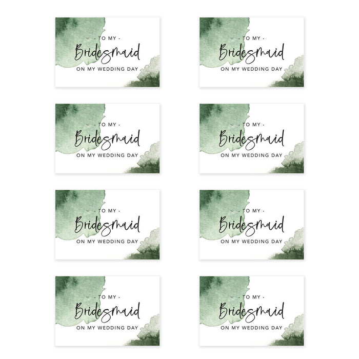 Bridesmaid Wedding Day Gift Cards with Envelopes, To My Bridesmaid on My Wedding Day Cards-Set of 8-Andaz Press-Emerald Green Watercolor-