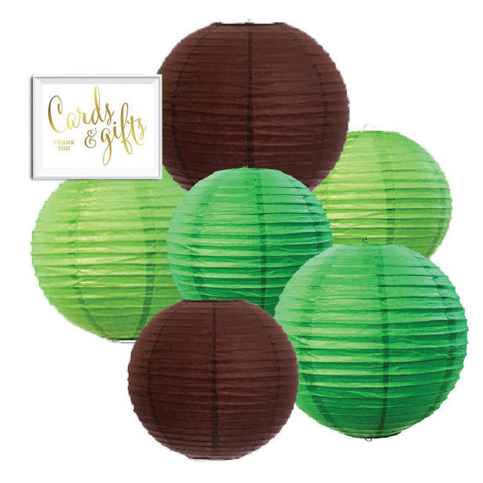 Brown, Kiwi Green, Emerald Green Hanging Paper Lanterns Decorative Kit-Set of 6-Andaz Press-