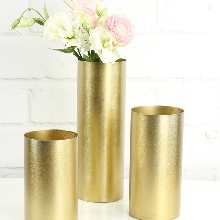 Brushed Metal Cylinder Vase Set-Set of 3-Koyal Wholesale-Gold-