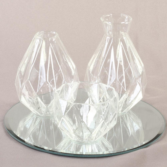 Bud Vase Centerpiece with Round Bevel Mirror-Set of 4-Koyal Wholesale-Clear-