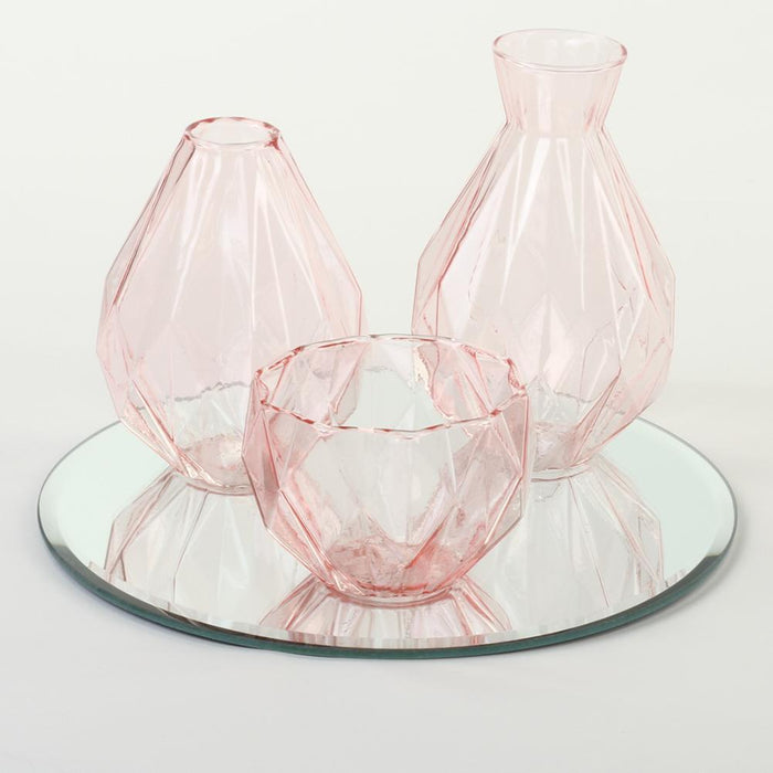 Bud Vase Centerpiece with Round Bevel Mirror-Set of 4-Koyal Wholesale-Clear-
